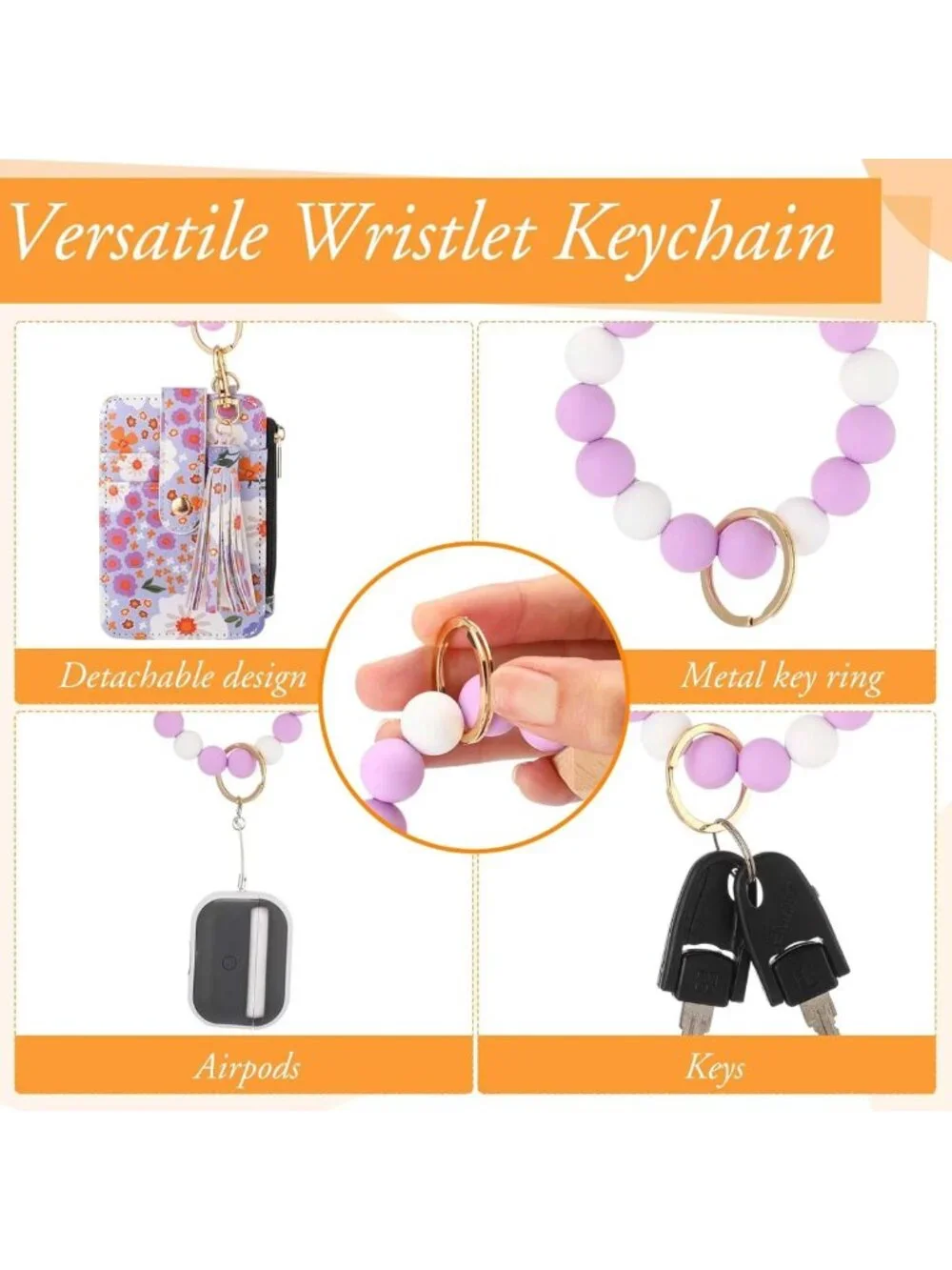 Boho Beaded Wristlet Keychain Wallet Set - Floral Pattern, Card Holder & Tassel
